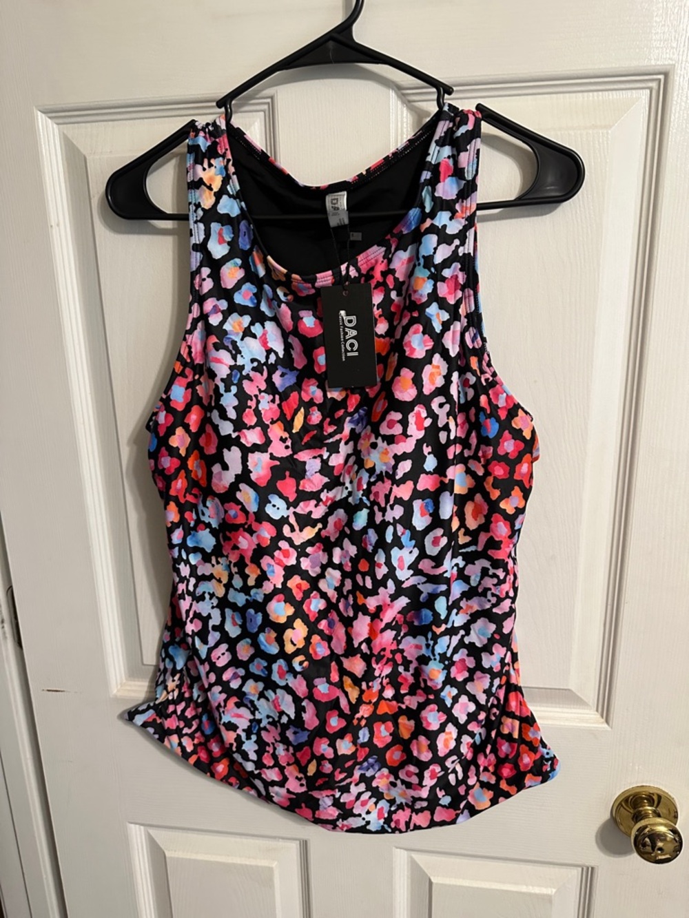 Daci Multicolor Leopard-Print Swim Tankini Top - Black Base